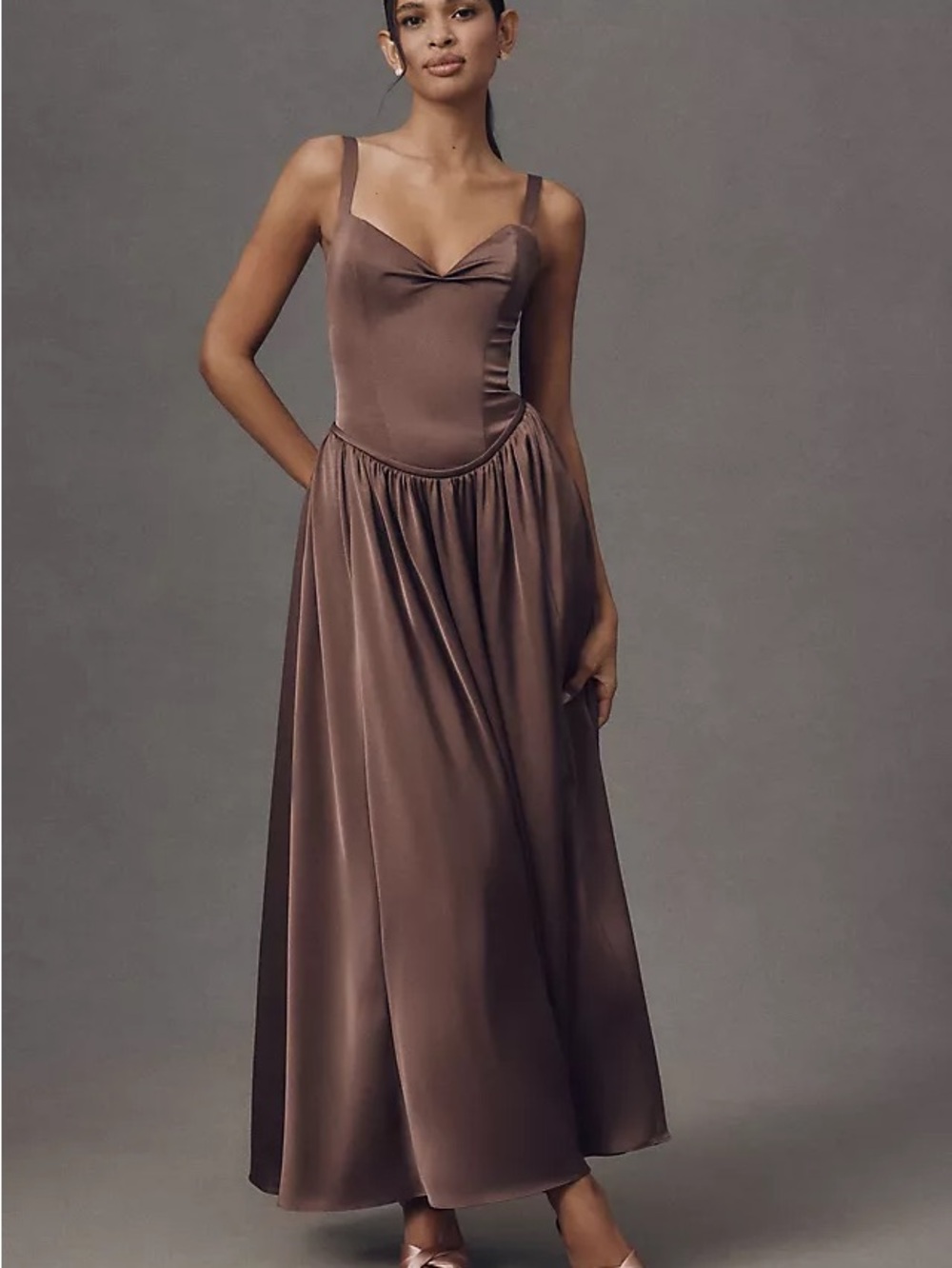 BHLDN Satin Maxi Dress in Brown